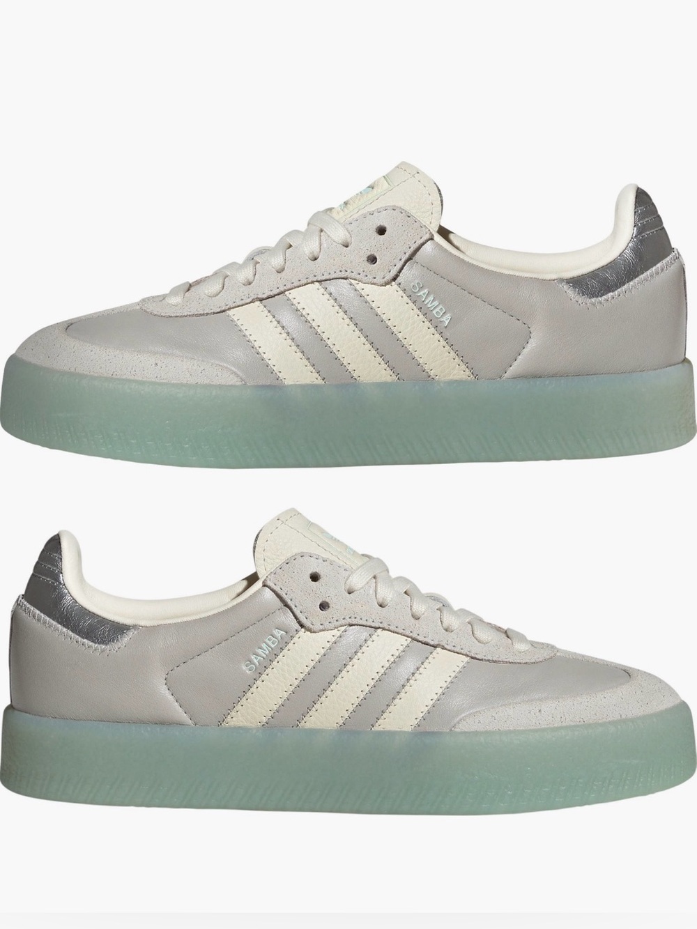 Adidas Originals Sambae Grey Cream Silver Mint Platform Sole Sneaker W6.5 NWT